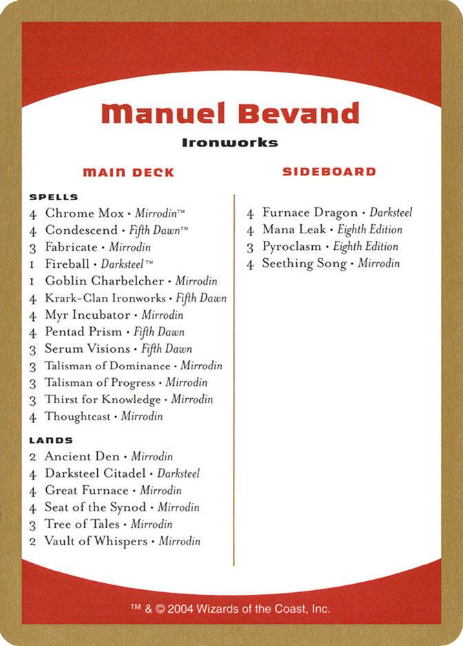 Lista de mazos de Manuel Bevand [Mazos del Campeonato Mundial 2004] 