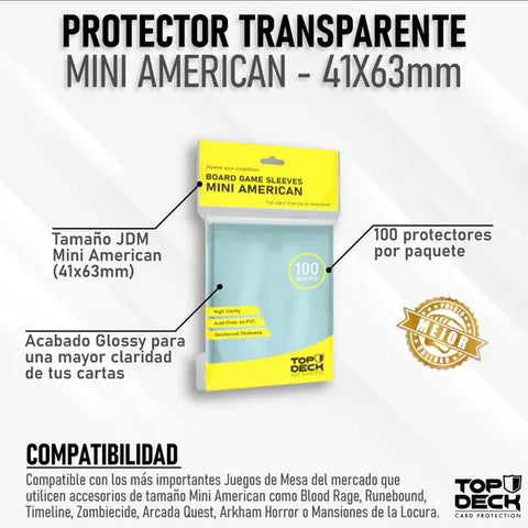 Protectores Juego de Mesa - TOPDECK Mini American 41x63mm