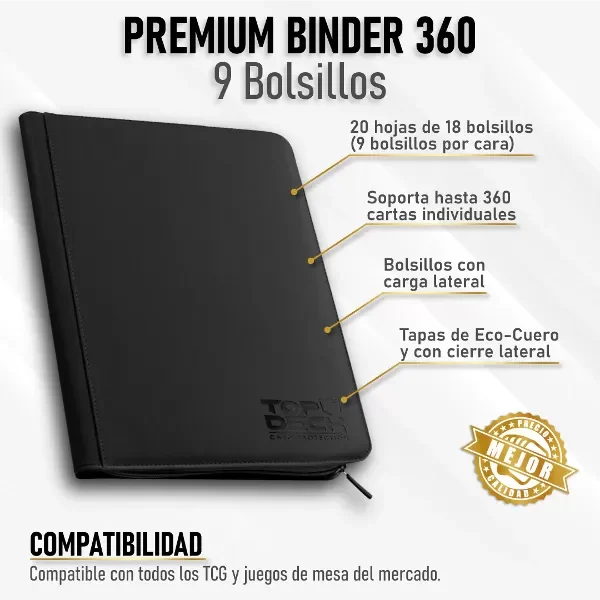 Carpeta Premium Cuero Negra - 360 Bolsillos
