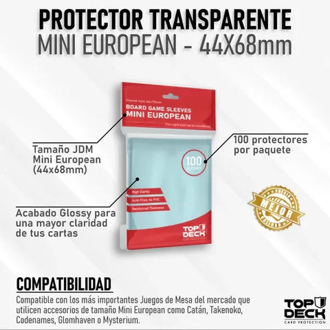 Protectores Juego de Mesa - TOPDECK Mini European 44x68mm