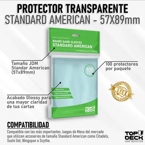 Protectores Juego de Mesa - TOPDECK Standard American 57x89mm