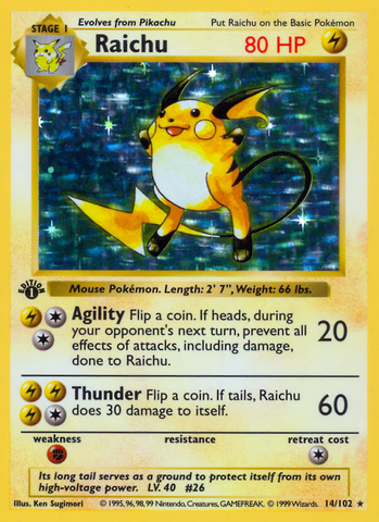 Raichu (14/102) (Shadowless) [Conjunto básico 1.ª edición] 