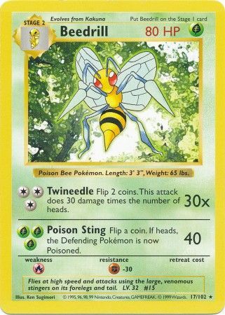 Beedrill (17/102) [Conjunto básico Shadowless Unlimited] 