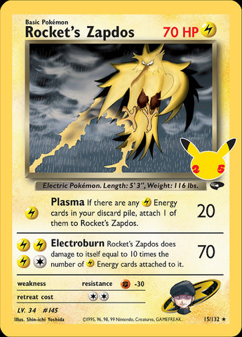 Rocket's Zapdos (15/132) [Celebraciones: 25 Aniversario - Colección Clásica] 