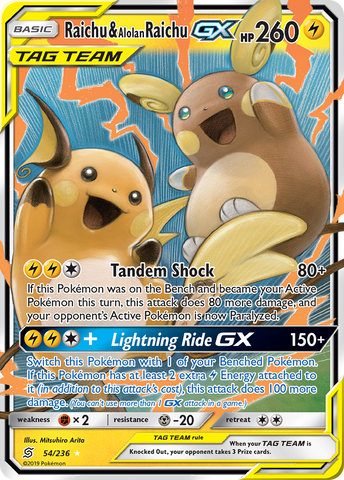 Raichu y Alolan Raichu GX (54/236) [Sol y Luna: Mentes unificadas] 