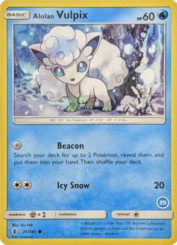 Alolan Vulpix (21/145) (Exclusivo de cubierta n.° 29) [Sol y Luna: Kit de entrenador - Alolan Ninetales] 