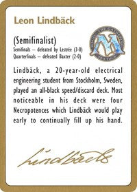 Tarjeta de biografía de Leon Lindback de 1996 [Mazos de campeonato mundial] 