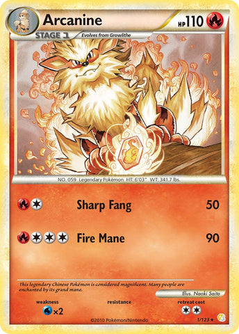 Arcanine (1/123) (Exclusivo de la baraja temática) [HeartGold y SoulSilver: Conjunto básico] 
